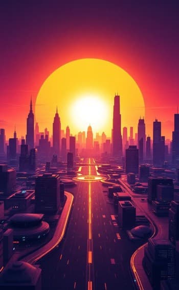 Paisagem urbana futurista representando cidades inteligentes e seguras